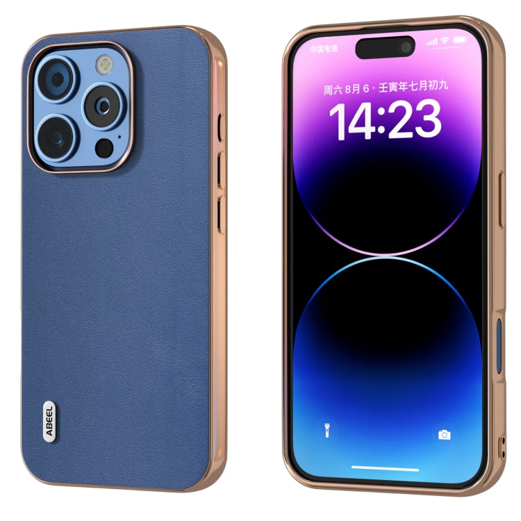 ABEEL Electroplating Frame Genuine Leather Xiaoya Series Phone Case, For iPhone 16 Plus, For iPhone 16, For iPhone 16 Pro Max, For iPhone 16 Pro