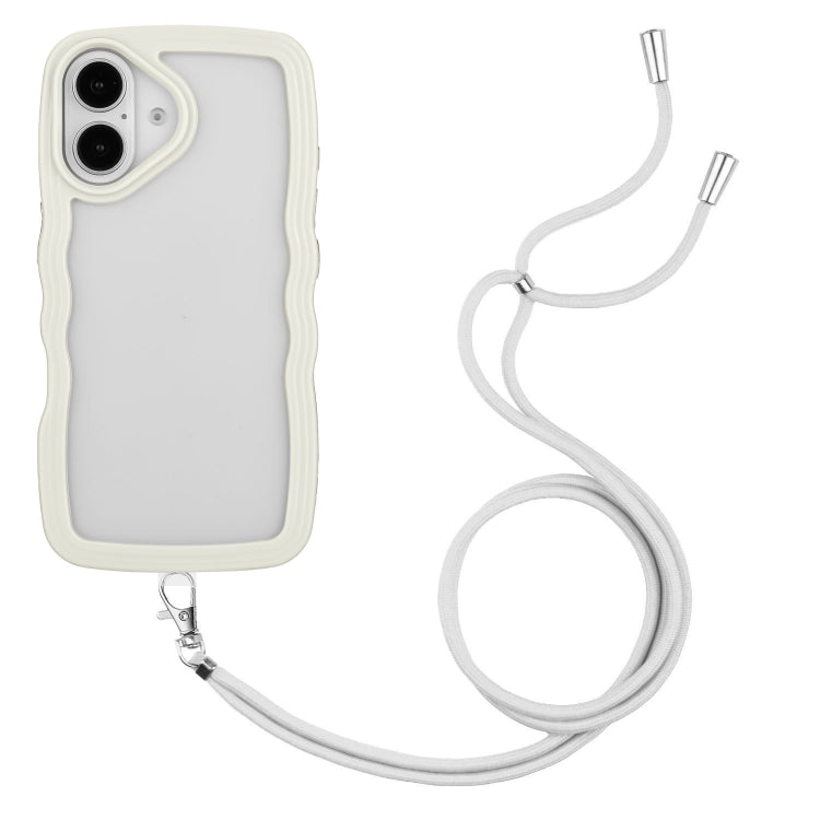 Candy Color Wave TPU Clear PC Phone Case with Lanyard, For iPhone 16 Pro Max, For iPhone 16 Pro, For iPhone 16 Plus, For iPhone 16