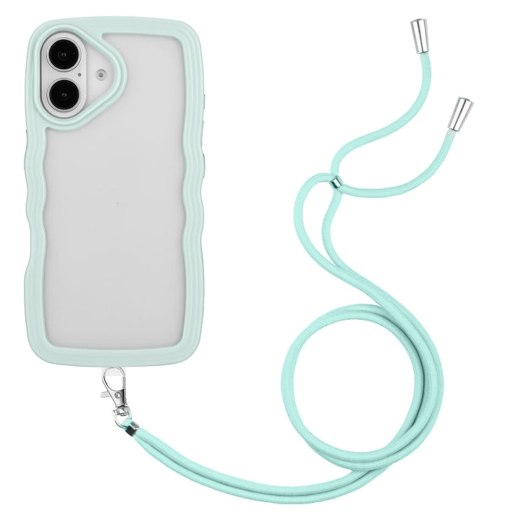 Candy Color Wave TPU Clear PC Phone Case with Lanyard, For iPhone 16 Pro Max, For iPhone 16 Pro, For iPhone 16 Plus, For iPhone 16