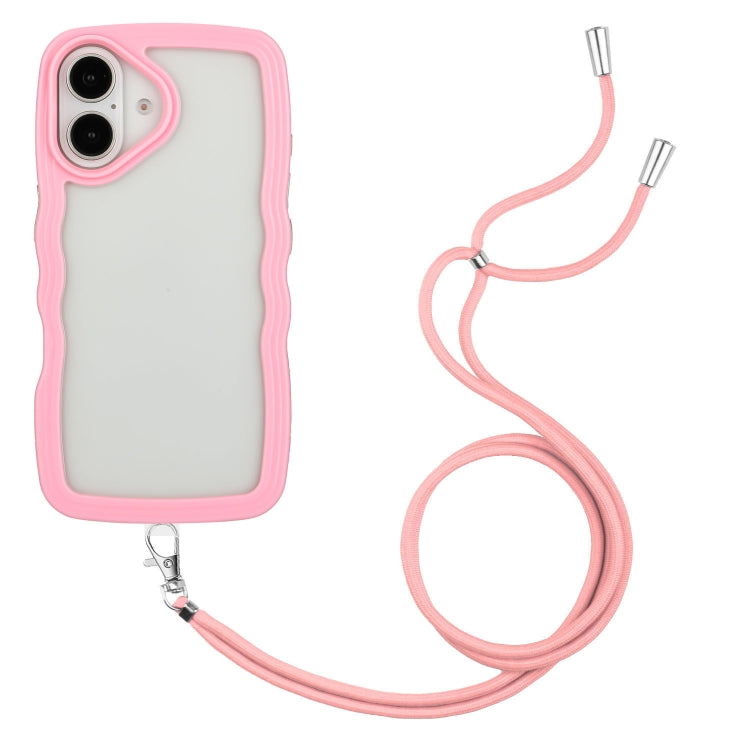 Candy Color Wave TPU Clear PC Phone Case with Lanyard, For iPhone 16 Pro Max, For iPhone 16 Pro, For iPhone 16 Plus, For iPhone 16