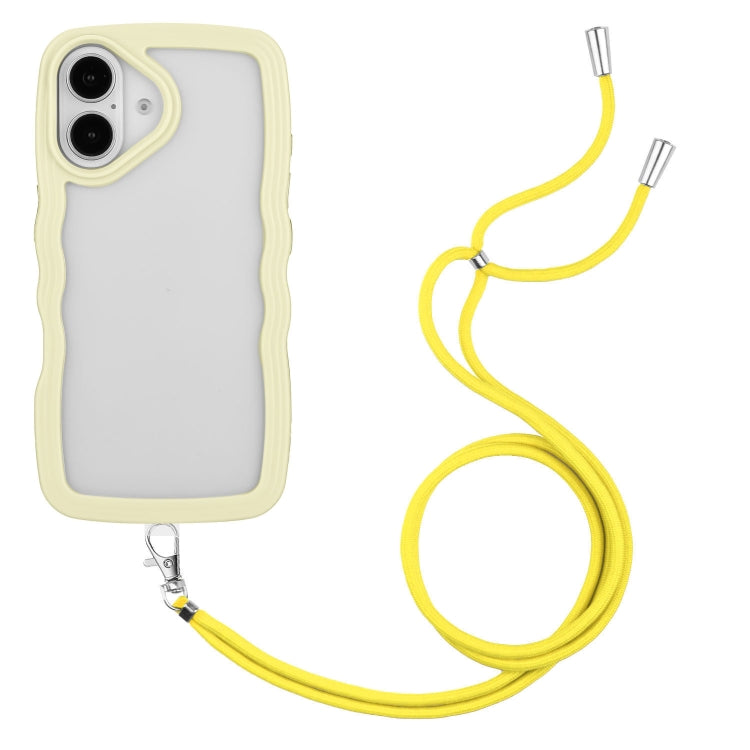 Candy Color Wave TPU Clear PC Phone Case with Lanyard, For iPhone 16 Pro Max, For iPhone 16 Pro, For iPhone 16 Plus, For iPhone 16