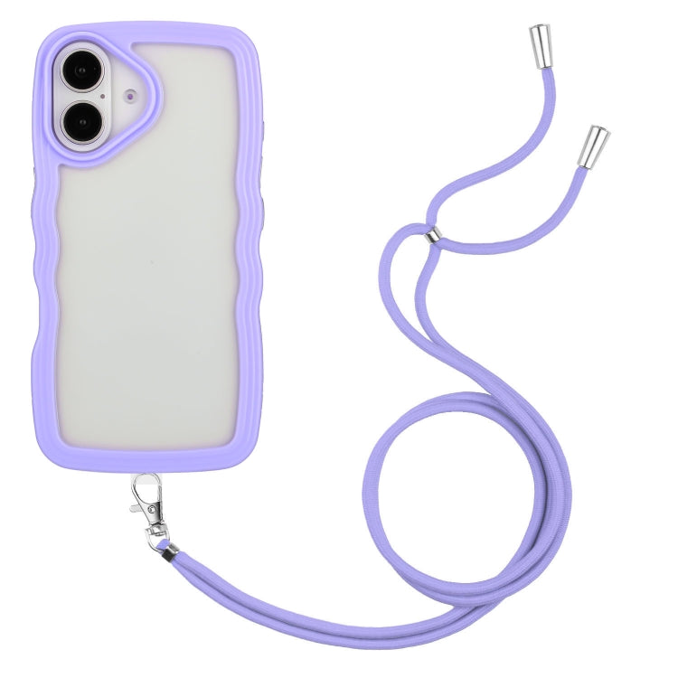 Candy Color Wave TPU Clear PC Phone Case with Lanyard, For iPhone 16 Pro Max, For iPhone 16 Pro, For iPhone 16 Plus, For iPhone 16