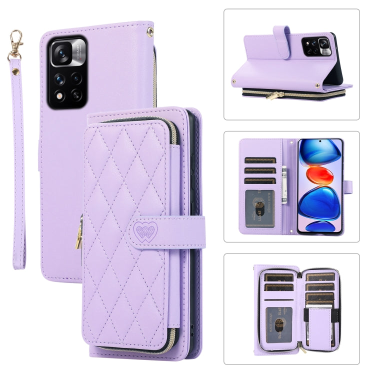 Rhombic Full Zipper Wallet Leather Phone Case, For Xiaomi 12T / 12T Pro, For Xiaomi Mi 11T / 11T Pro, For Xiaomi Poco F3, For Xiaomi Poco X3 NFC