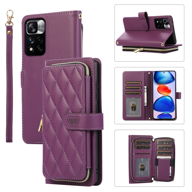 Rhombic Full Zipper Wallet Leather Phone Case, For Xiaomi 12T / 12T Pro, For Xiaomi Mi 11T / 11T Pro, For Xiaomi Poco F3, For Xiaomi Poco X3 NFC