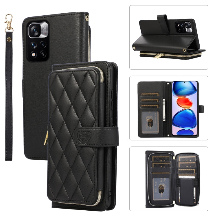 Rhombic Full Zipper Wallet Leather Phone Case, For Xiaomi 12T / 12T Pro, For Xiaomi Mi 11T / 11T Pro, For Xiaomi Poco F3, For Xiaomi Poco X3 NFC