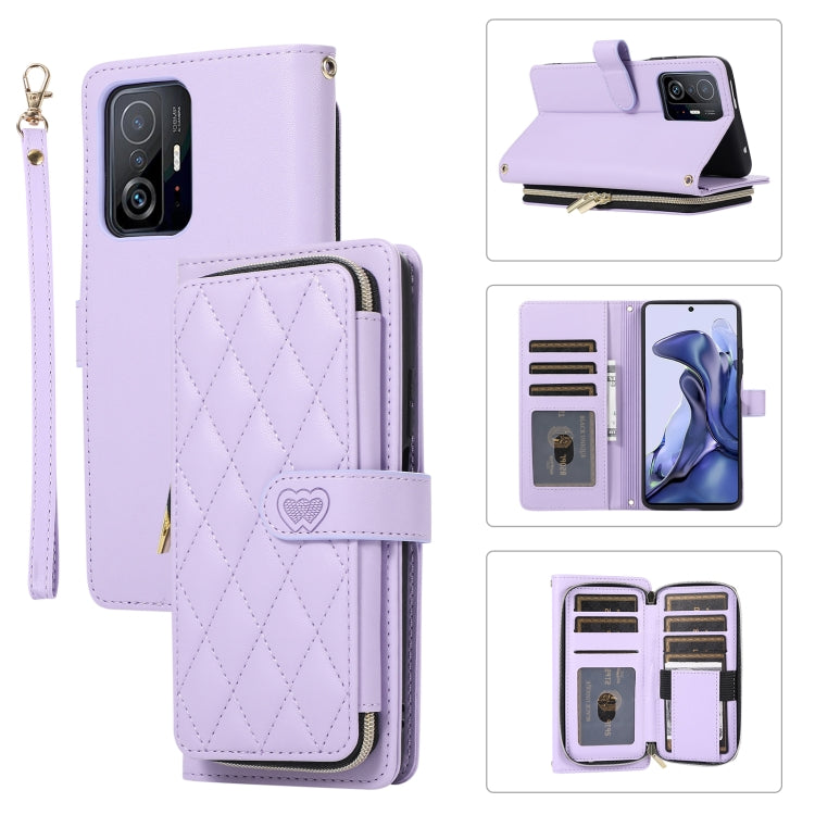 Rhombic Full Zipper Wallet Leather Phone Case, For Xiaomi 12T / 12T Pro, For Xiaomi Mi 11T / 11T Pro, For Xiaomi Poco F3, For Xiaomi Poco X3 NFC