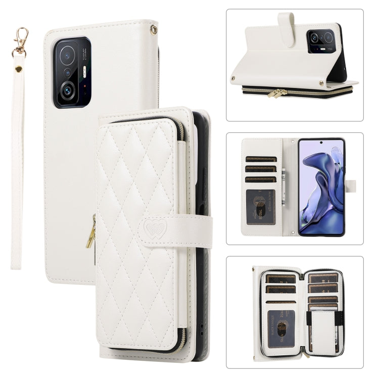 Rhombic Full Zipper Wallet Leather Phone Case, For Xiaomi 12T / 12T Pro, For Xiaomi Mi 11T / 11T Pro, For Xiaomi Poco F3, For Xiaomi Poco X3 NFC