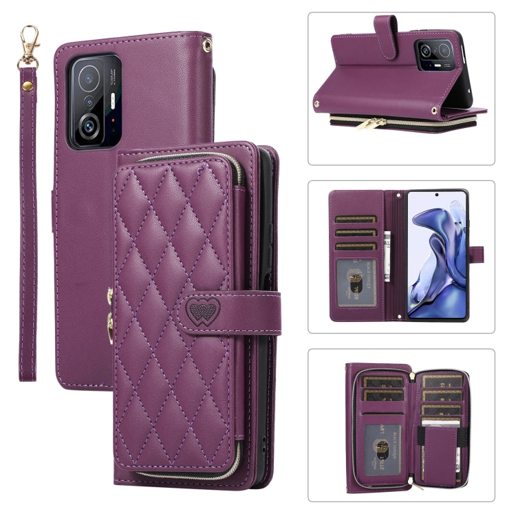 Rhombic Full Zipper Wallet Leather Phone Case, For Xiaomi 12T / 12T Pro, For Xiaomi Mi 11T / 11T Pro, For Xiaomi Poco F3, For Xiaomi Poco X3 NFC