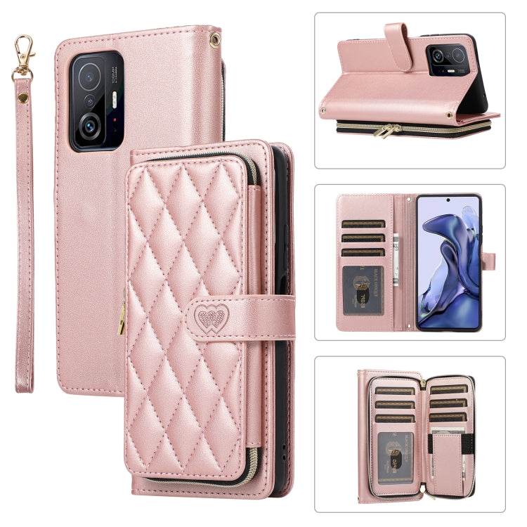 Rhombic Full Zipper Wallet Leather Phone Case, For Xiaomi 12T / 12T Pro, For Xiaomi Mi 11T / 11T Pro, For Xiaomi Poco F3, For Xiaomi Poco X3 NFC