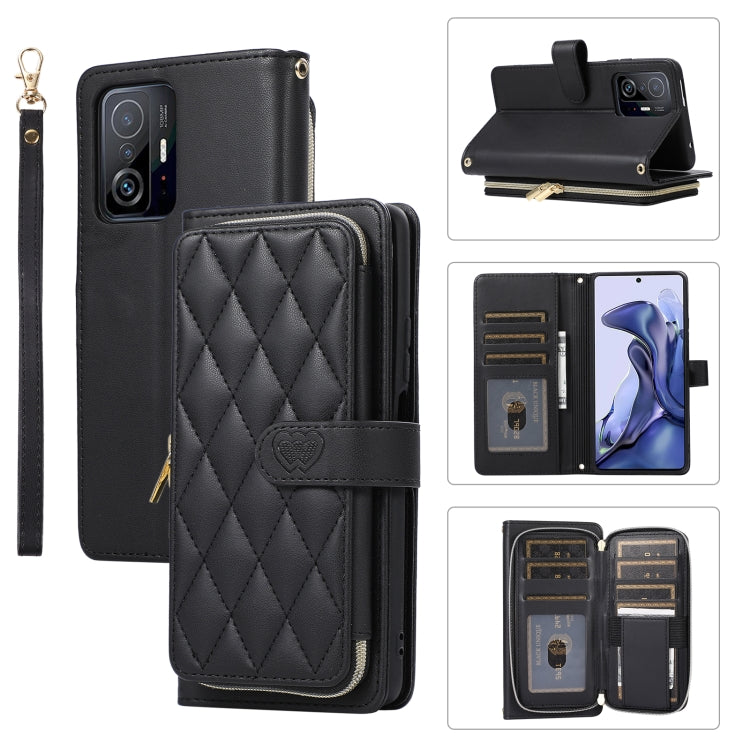 Rhombic Full Zipper Wallet Leather Phone Case, For Xiaomi 12T / 12T Pro, For Xiaomi Mi 11T / 11T Pro, For Xiaomi Poco F3, For Xiaomi Poco X3 NFC