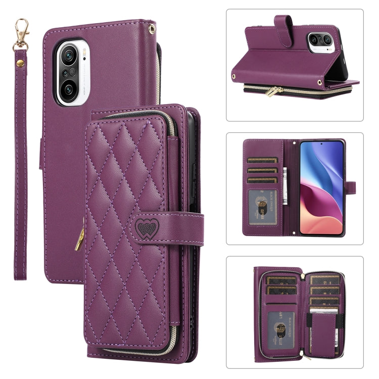Rhombic Full Zipper Wallet Leather Phone Case, For Xiaomi 12T / 12T Pro, For Xiaomi Mi 11T / 11T Pro, For Xiaomi Poco F3, For Xiaomi Poco X3 NFC