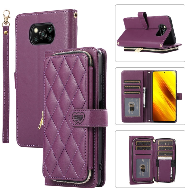 Rhombic Full Zipper Wallet Leather Phone Case, For Xiaomi 12T / 12T Pro, For Xiaomi Mi 11T / 11T Pro, For Xiaomi Poco F3, For Xiaomi Poco X3 NFC