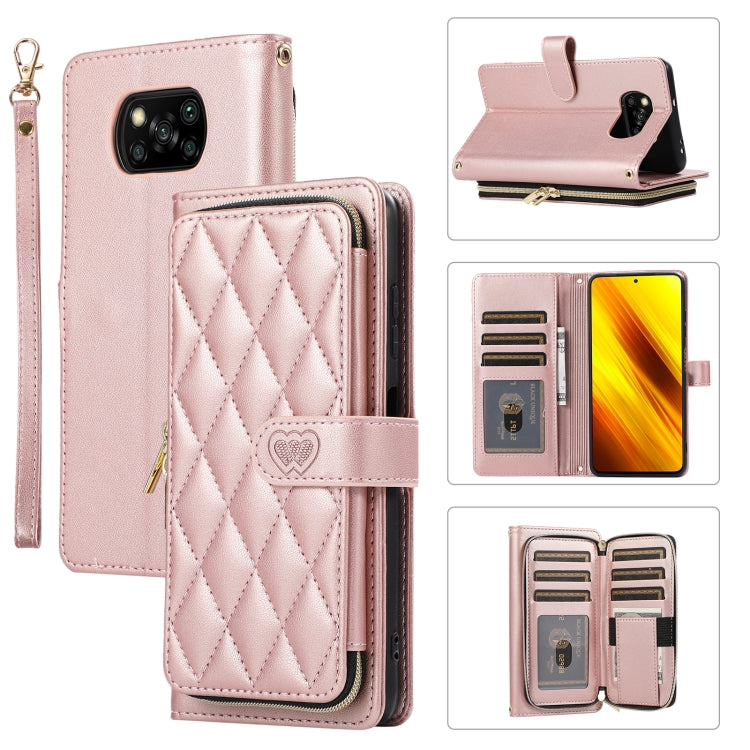 Rhombic Full Zipper Wallet Leather Phone Case, For Xiaomi 12T / 12T Pro, For Xiaomi Mi 11T / 11T Pro, For Xiaomi Poco F3, For Xiaomi Poco X3 NFC