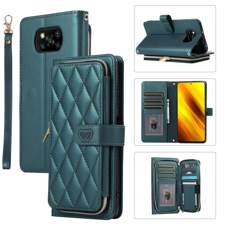 Rhombic Full Zipper Wallet Leather Phone Case, For Xiaomi 12T / 12T Pro, For Xiaomi Mi 11T / 11T Pro, For Xiaomi Poco F3, For Xiaomi Poco X3 NFC