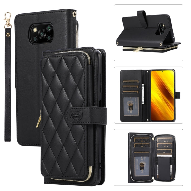 Rhombic Full Zipper Wallet Leather Phone Case, For Xiaomi 12T / 12T Pro, For Xiaomi Mi 11T / 11T Pro, For Xiaomi Poco F3, For Xiaomi Poco X3 NFC