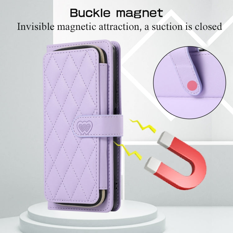 Rhombic Full Zipper Wallet Leather Phone Case