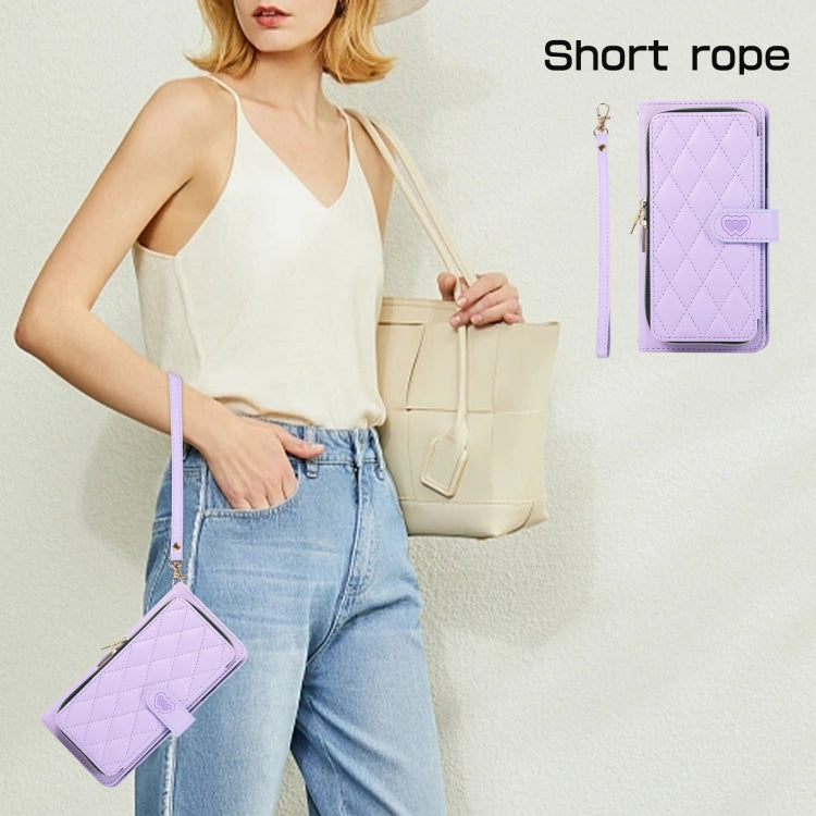 Rhombic Full Zipper Wallet Leather Phone Case