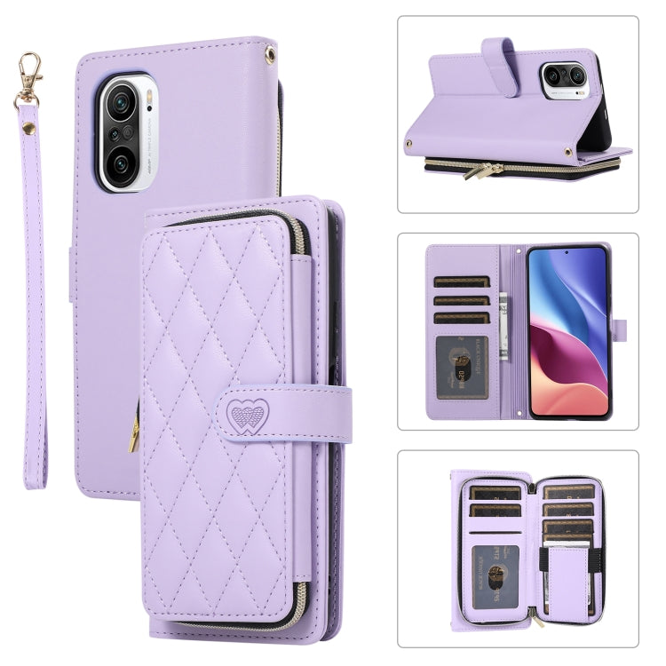 Rhombic Full Zipper Wallet Leather Phone Case, For Redmi Note 11 Pro Global, For Redmi K40, For Redmi Note 10 / 10S