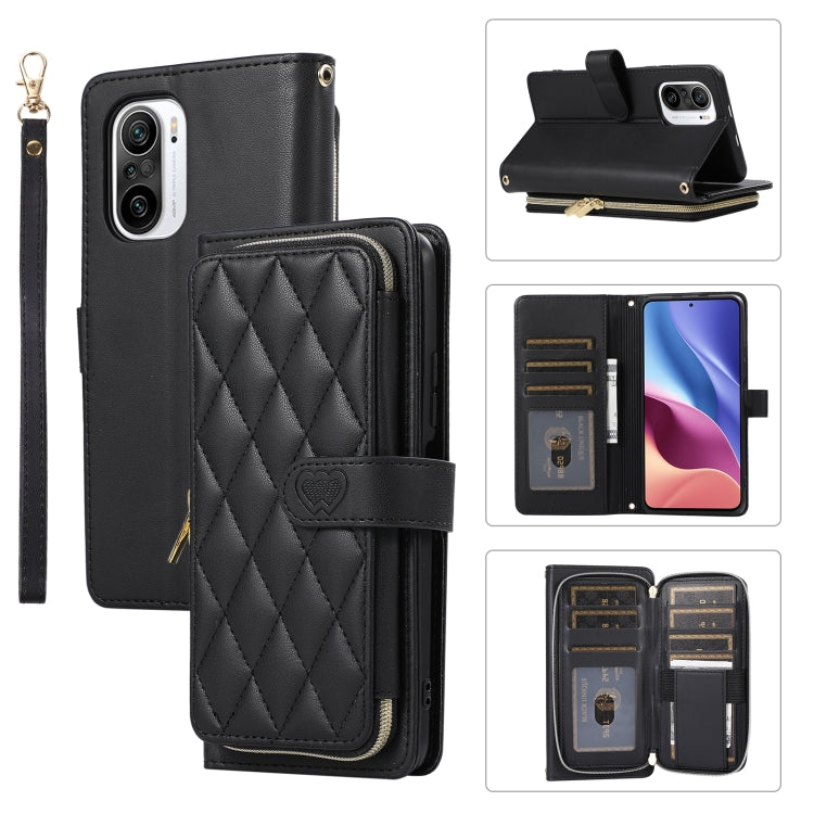 Rhombic Full Zipper Wallet Leather Phone Case, For Redmi Note 11 Pro Global, For Redmi K40, For Redmi Note 10 / 10S