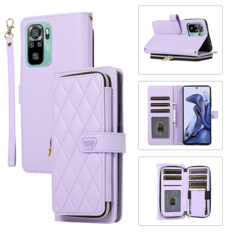 Rhombic Full Zipper Wallet Leather Phone Case, For Redmi Note 11 Pro Global, For Redmi K40, For Redmi Note 10 / 10S