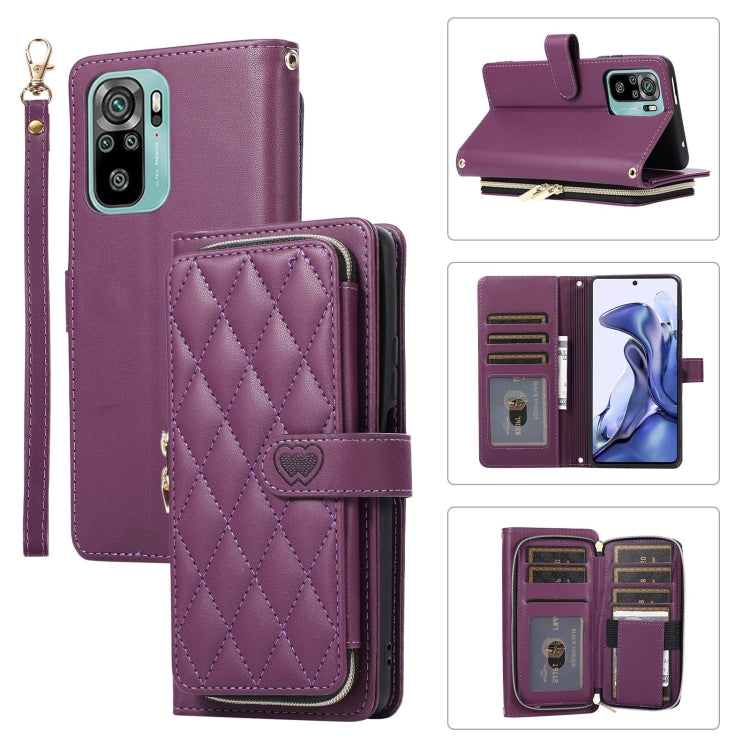 Rhombic Full Zipper Wallet Leather Phone Case, For Redmi Note 11 Pro Global, For Redmi K40, For Redmi Note 10 / 10S