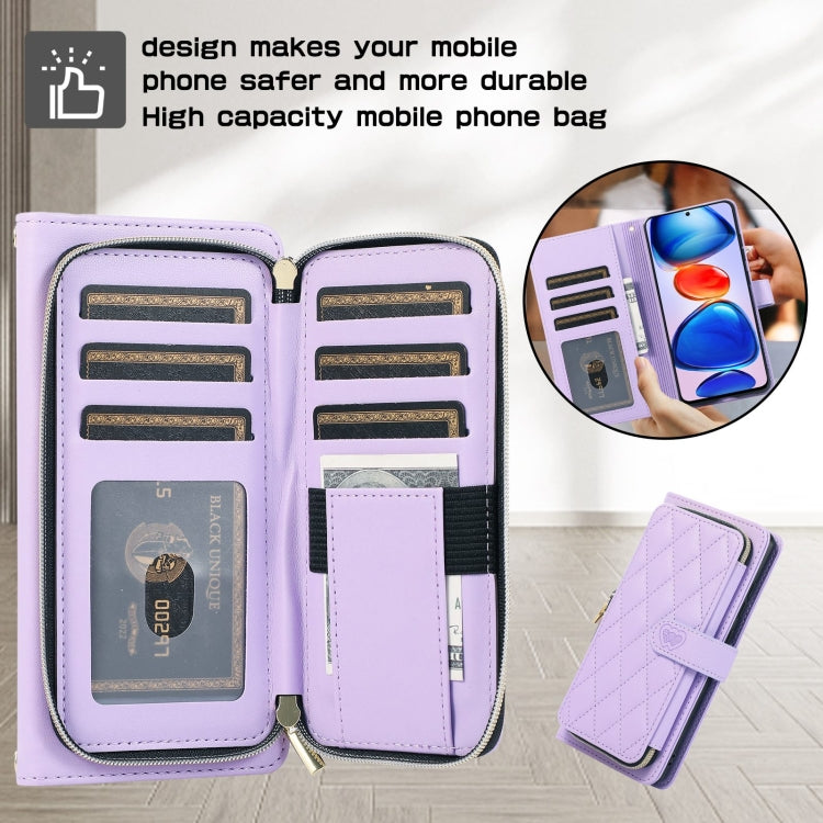 Rhombic Full Zipper Wallet Leather Phone Case, For Redmi Note 11 Pro Global, For Redmi K40, For Redmi Note 10 / 10S