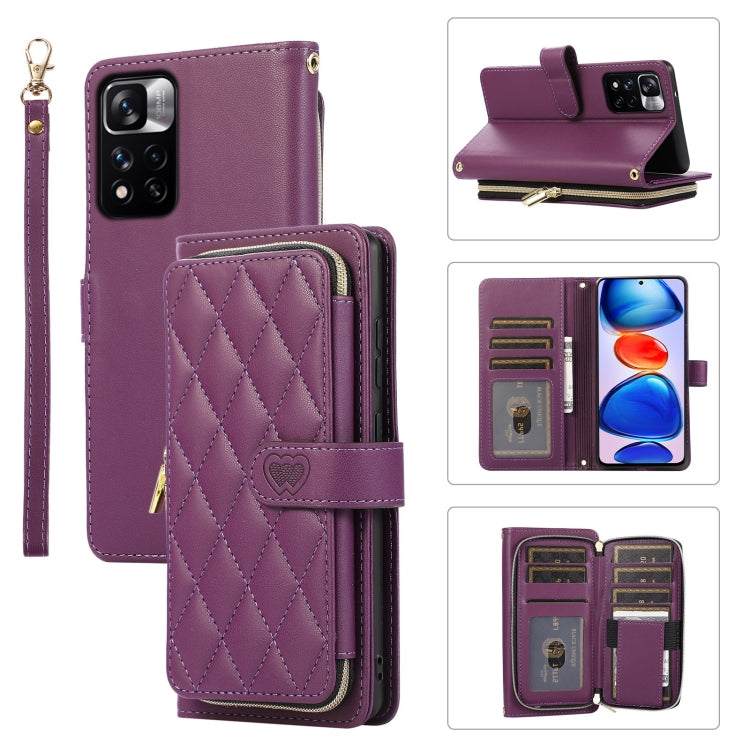 Rhombic Full Zipper Wallet Leather Phone Case