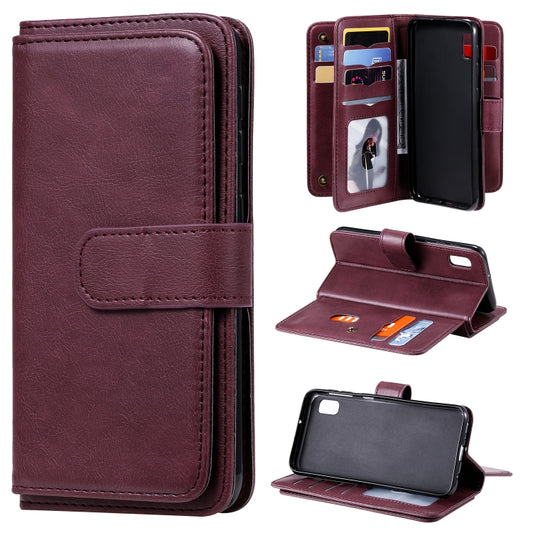 Magnetic copper buckle leather wallet case for Samsung Galaxy A10e with card slots and stand