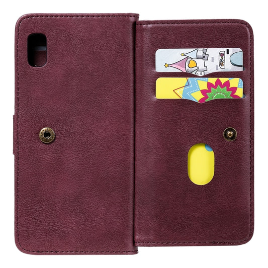 Solid color leather Galaxy phone case with horizontal flip design and integrated wallet storage