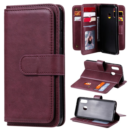 Samsung Galaxy A20e A21 magnetic leather flip case with copper buckle and card slots