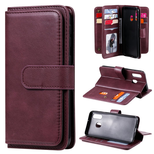Samsung Galaxy A40 A41 leather wallet case with magnetic copper buckle and card slots