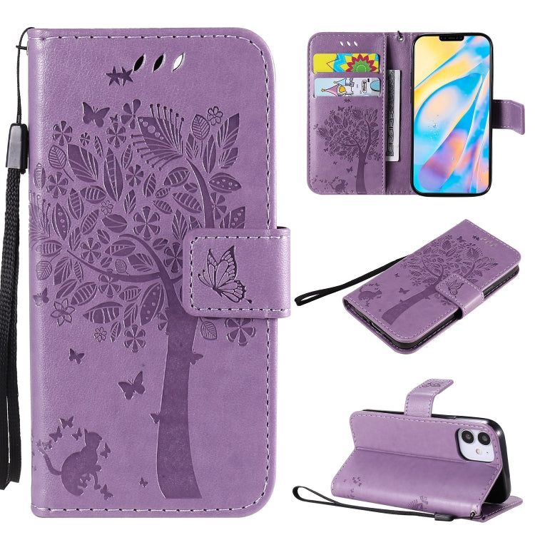Tree & Cat Embossed Pattern Horizontal Flip Leather Case with Holder & Card Slots & Wallet & Lanyard, For iPhone 12 mini, For iPhone 12 / 12 Pro
