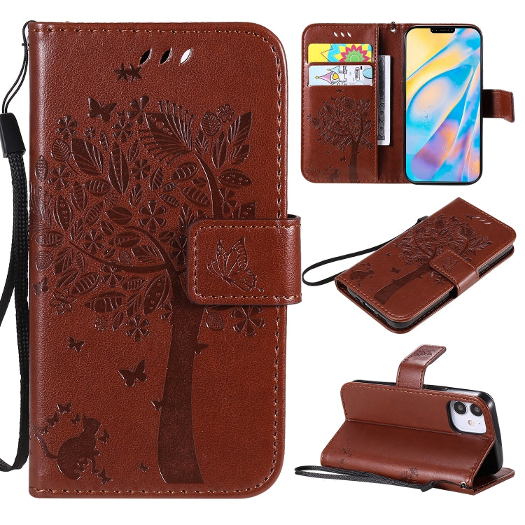 Tree & Cat Embossed Pattern Horizontal Flip Leather Case with Holder & Card Slots & Wallet & Lanyard, For iPhone 12 mini, For iPhone 12 / 12 Pro