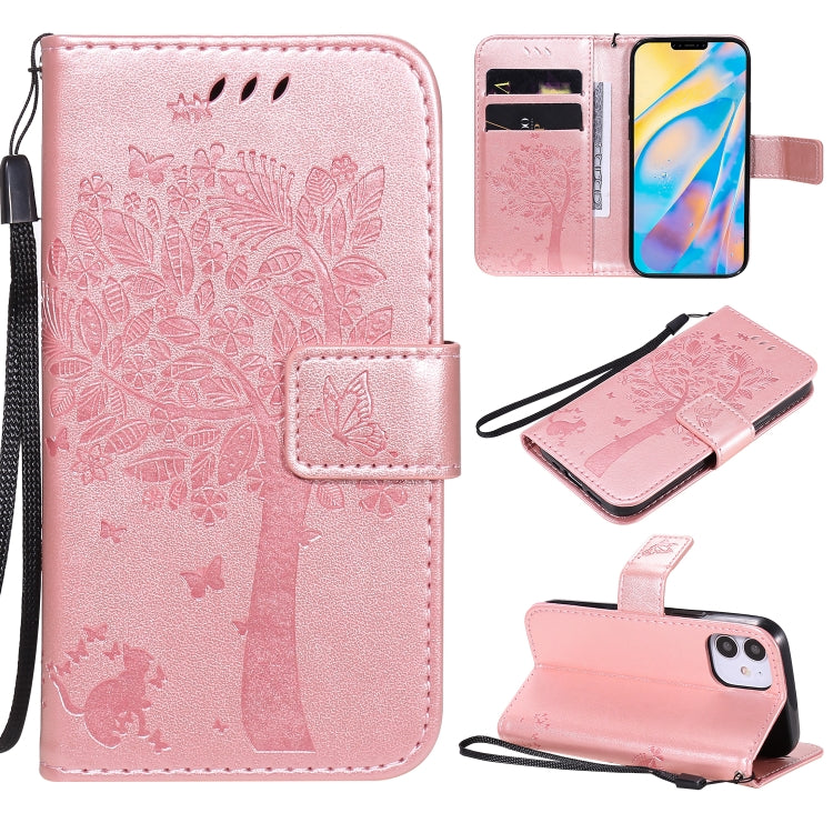 Tree & Cat Embossed Pattern Horizontal Flip Leather Case with Holder & Card Slots & Wallet & Lanyard, For iPhone 12 mini, For iPhone 12 / 12 Pro
