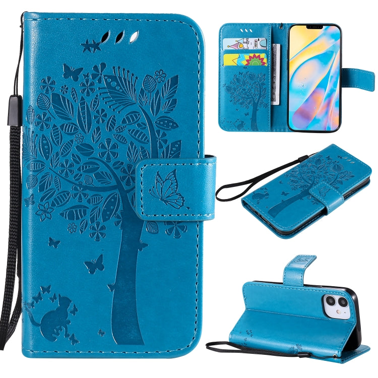 Tree & Cat Embossed Pattern Horizontal Flip Leather Case with Holder & Card Slots & Wallet & Lanyard, For iPhone 12 mini, For iPhone 12 / 12 Pro