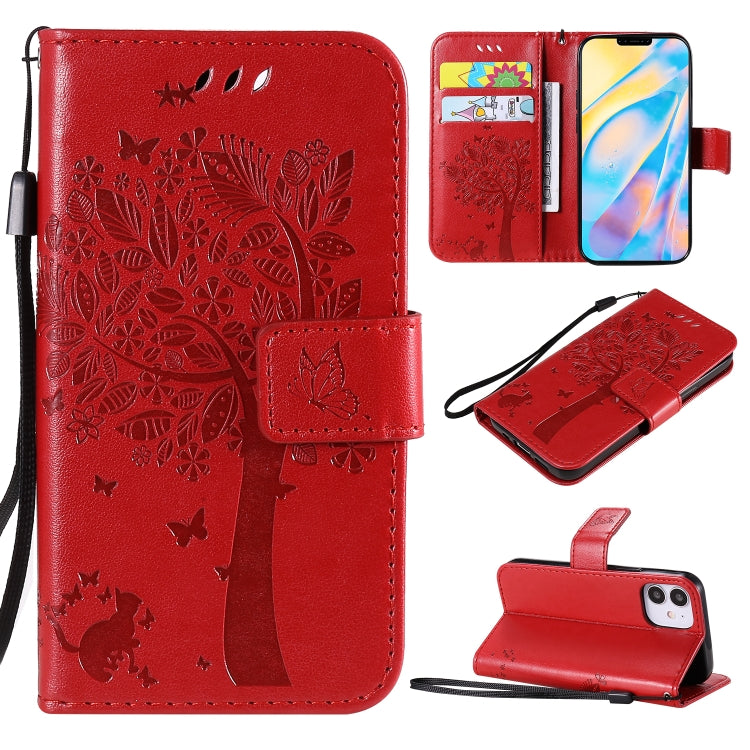 Tree & Cat Embossed Pattern Horizontal Flip Leather Case with Holder & Card Slots & Wallet & Lanyard, For iPhone 12 mini, For iPhone 12 / 12 Pro