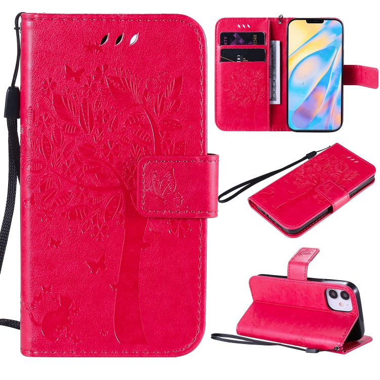 Tree & Cat Embossed Pattern Horizontal Flip Leather Case with Holder & Card Slots & Wallet & Lanyard, For iPhone 12 mini, For iPhone 12 / 12 Pro