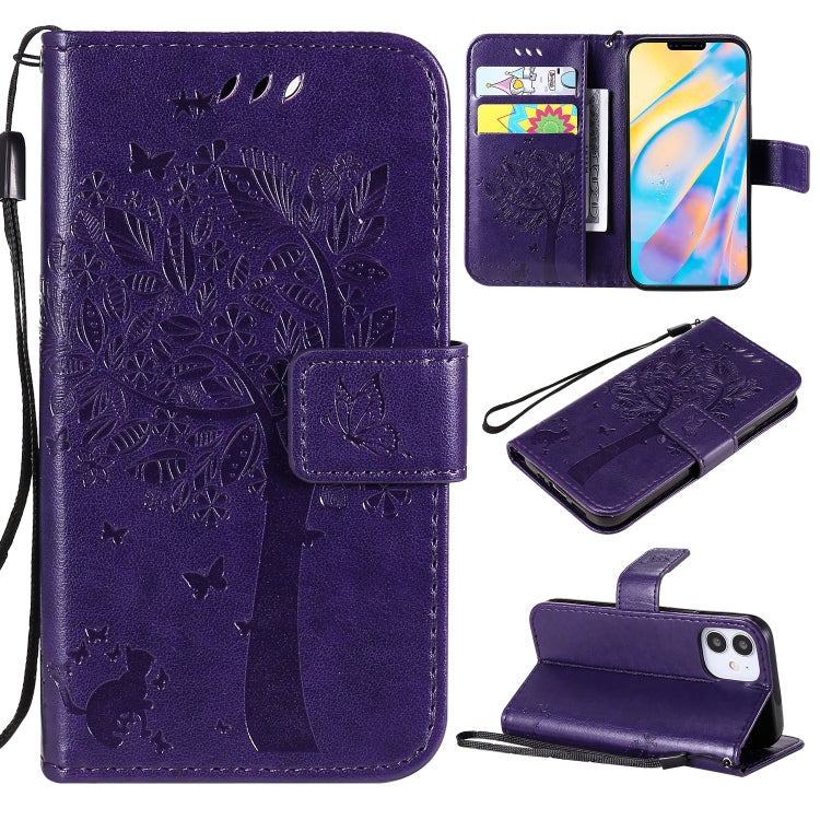 Tree & Cat Embossed Pattern Horizontal Flip Leather Case with Holder & Card Slots & Wallet & Lanyard, For iPhone 12 mini, For iPhone 12 / 12 Pro