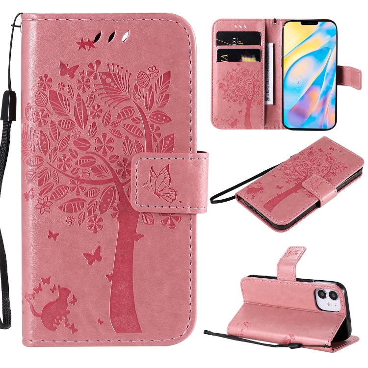 Tree & Cat Embossed Pattern Horizontal Flip Leather Case with Holder & Card Slots & Wallet & Lanyard, For iPhone 12 mini, For iPhone 12 / 12 Pro