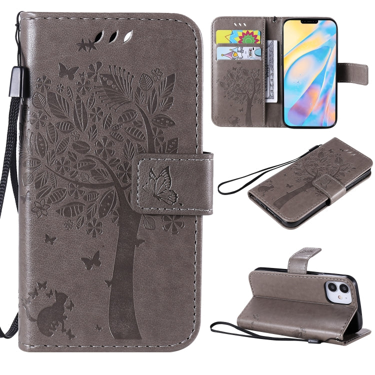 Tree & Cat Embossed Pattern Horizontal Flip Leather Case with Holder & Card Slots & Wallet & Lanyard, For iPhone 12 mini, For iPhone 12 / 12 Pro