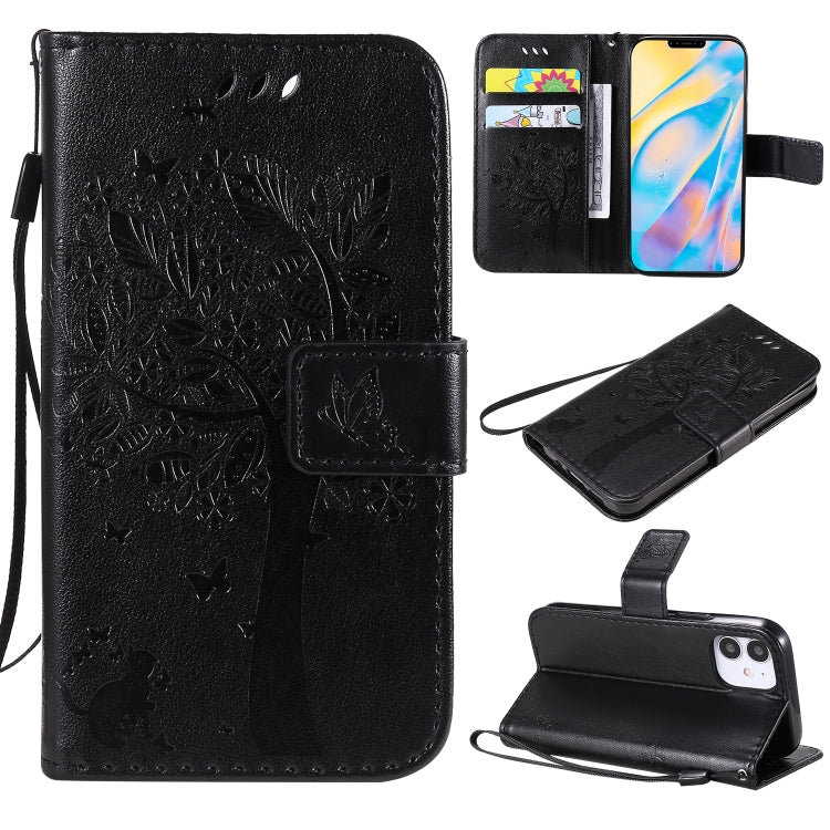 Tree & Cat Embossed Pattern Horizontal Flip Leather Case with Holder & Card Slots & Wallet & Lanyard, For iPhone 12 mini, For iPhone 12 / 12 Pro