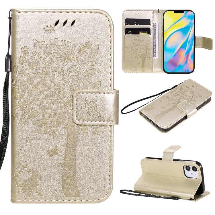 Tree & Cat Embossed Pattern Horizontal Flip Leather Case with Holder & Card Slots & Wallet & Lanyard, For iPhone 12 mini, For iPhone 12 / 12 Pro