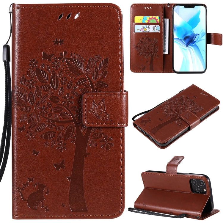 Tree & Cat Embossed Pattern Horizontal Flip Leather Case with Holder & Card Slots & Wallet & Lanyard, For iPhone 12 mini, For iPhone 12 / 12 Pro
