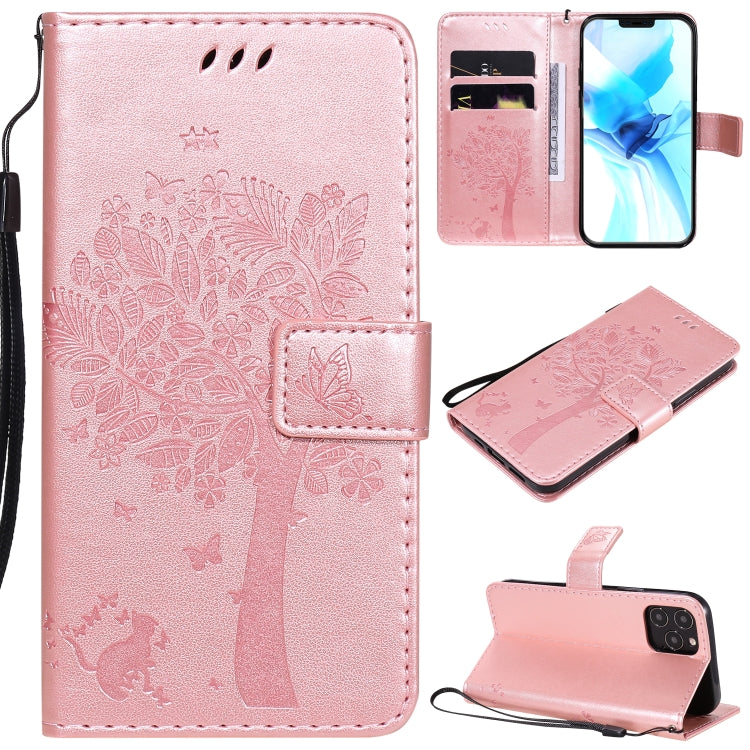 Tree & Cat Embossed Pattern Horizontal Flip Leather Case with Holder & Card Slots & Wallet & Lanyard, For iPhone 12 mini, For iPhone 12 / 12 Pro