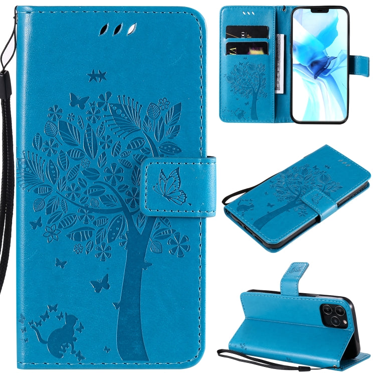 Tree & Cat Embossed Pattern Horizontal Flip Leather Case with Holder & Card Slots & Wallet & Lanyard, For iPhone 12 mini, For iPhone 12 / 12 Pro