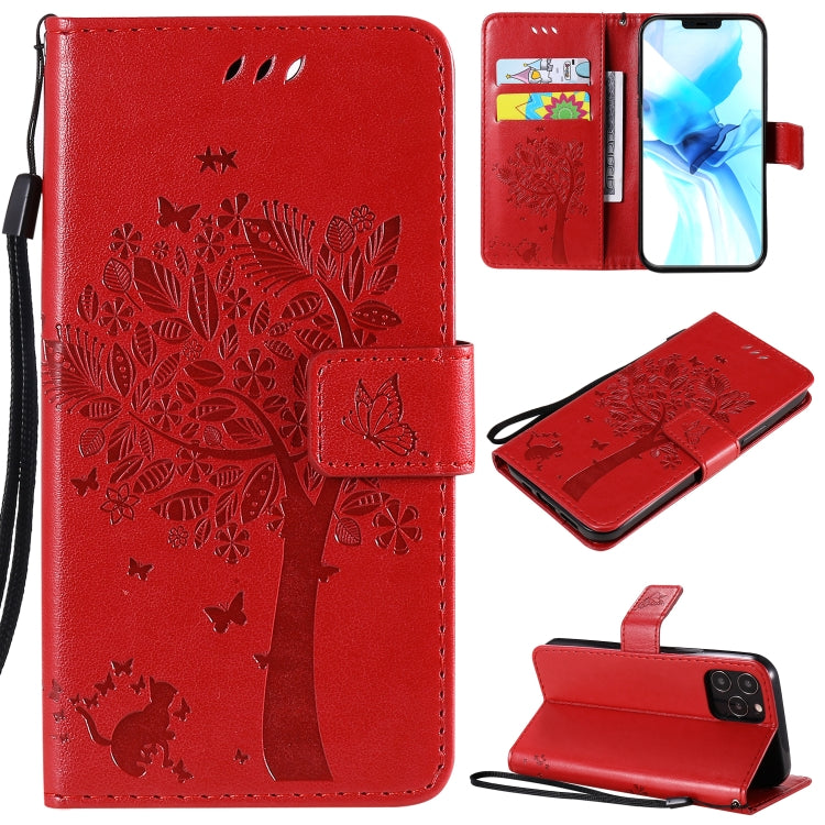 Tree & Cat Embossed Pattern Horizontal Flip Leather Case with Holder & Card Slots & Wallet & Lanyard, For iPhone 12 mini, For iPhone 12 / 12 Pro