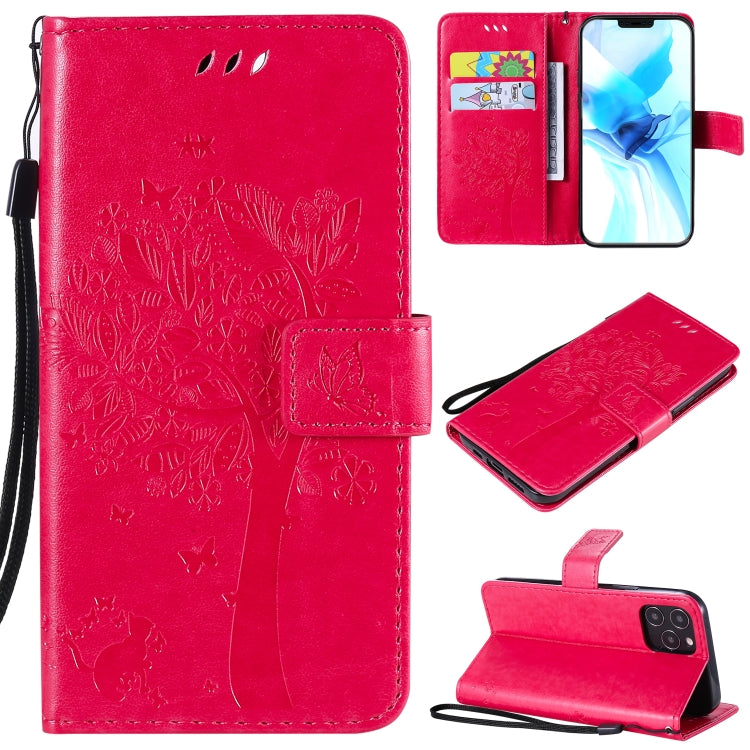 Tree & Cat Embossed Pattern Horizontal Flip Leather Case with Holder & Card Slots & Wallet & Lanyard, For iPhone 12 mini, For iPhone 12 / 12 Pro