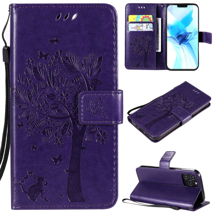 Tree & Cat Embossed Pattern Horizontal Flip Leather Case with Holder & Card Slots & Wallet & Lanyard, For iPhone 12 mini, For iPhone 12 / 12 Pro
