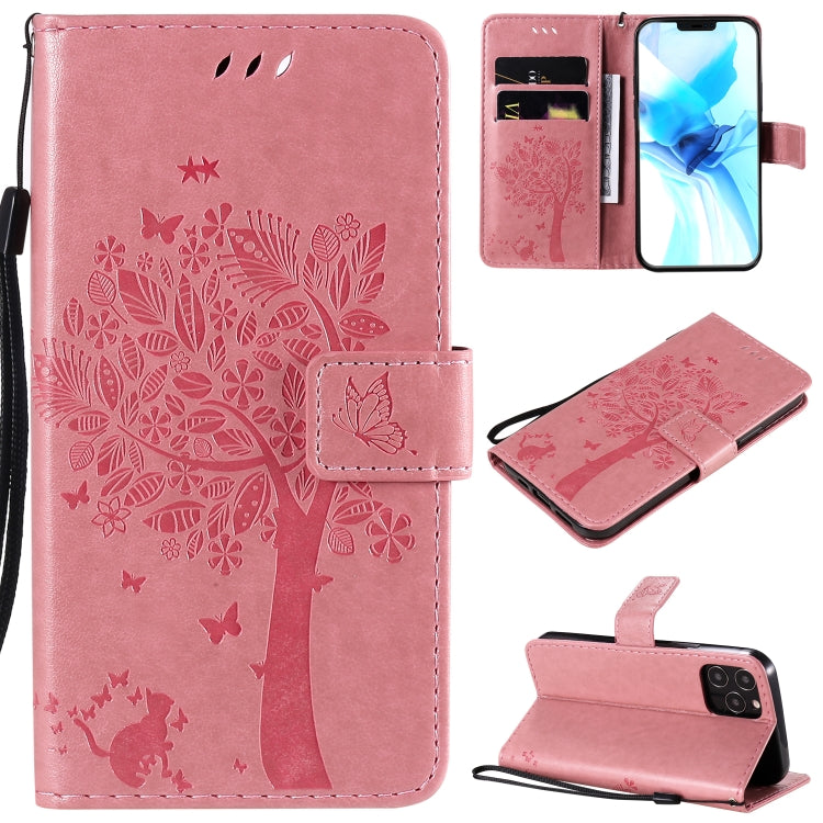 Tree & Cat Embossed Pattern Horizontal Flip Leather Case with Holder & Card Slots & Wallet & Lanyard, For iPhone 12 mini, For iPhone 12 / 12 Pro