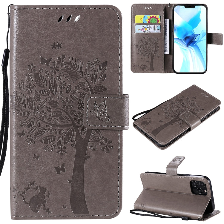 Tree & Cat Embossed Pattern Horizontal Flip Leather Case with Holder & Card Slots & Wallet & Lanyard, For iPhone 12 mini, For iPhone 12 / 12 Pro